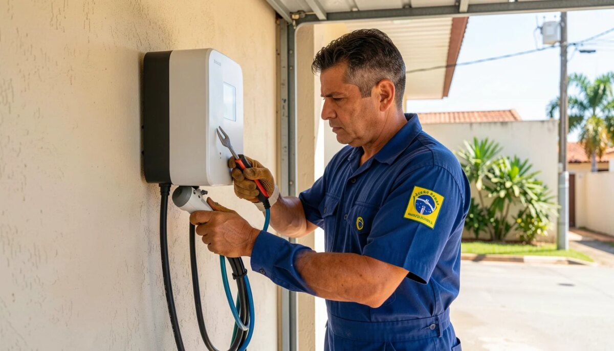 Instalação de Carregador para Carro Elétrico em Fortaleza: Dicas Essenciais Eletricista instalando carregador de carro elétrico na garagem em Fortaleza