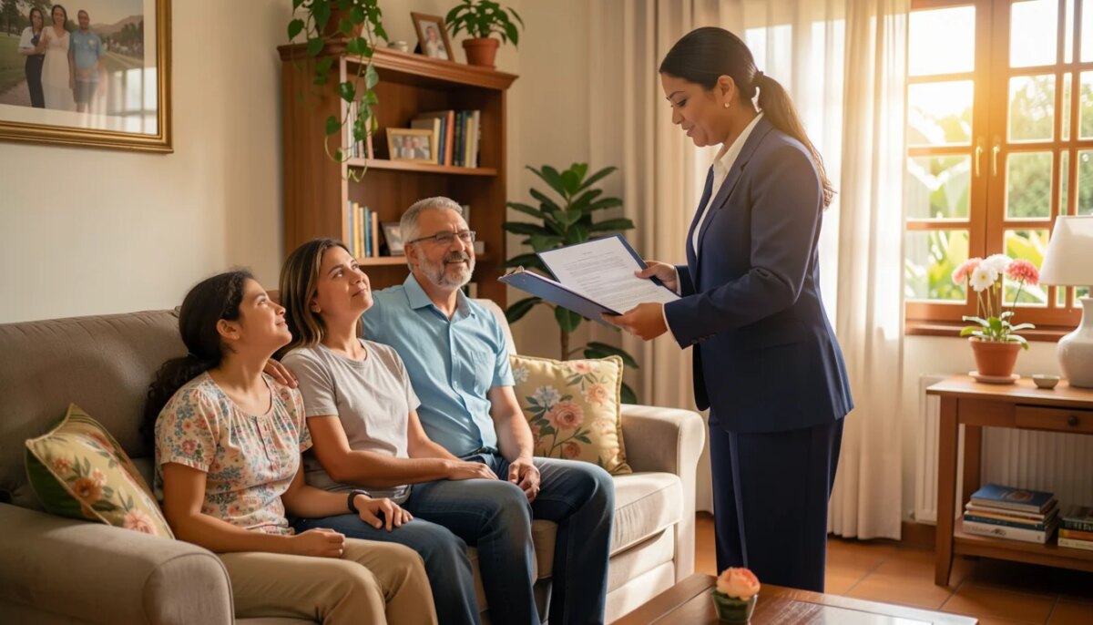Plano funerário: o que alguns planos podem cobrir e você nem faz ideia Família recebendo assistência de plano funerário em casa