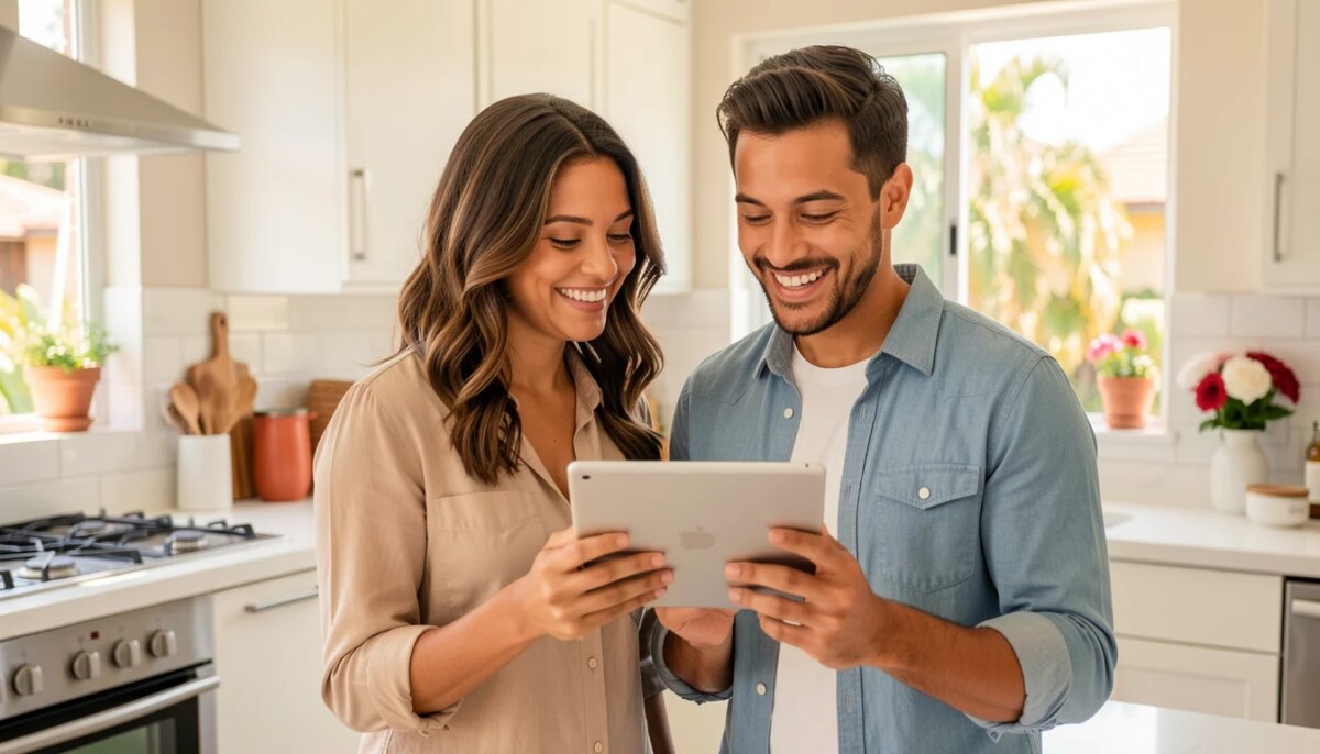 Como preparar a lista de casamento: guia completo para escolher os presentes Casal feliz planejando a lista de casamento em casa