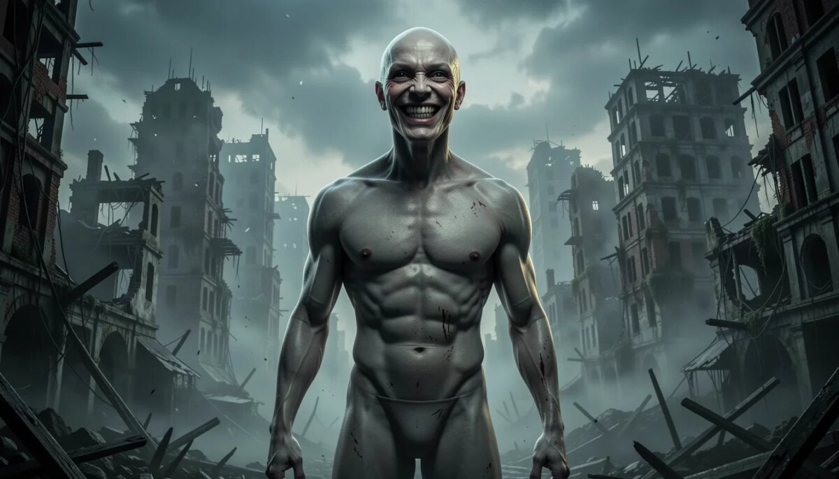 Por que os Titãs de Attack on Titan são tão feios? A função do horror em Shingeki no Kyojin Titã Puro assustador com sorriso grotesco e olhos vazios em cenário sombrio